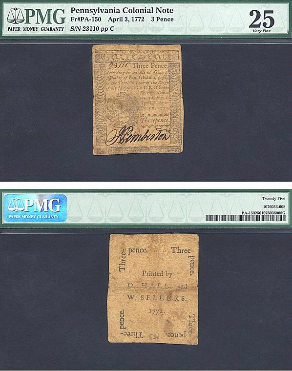 image for: Pennsylvania: Fr.PA150 1772 3d 3-Apr PMG VF25  [23110]