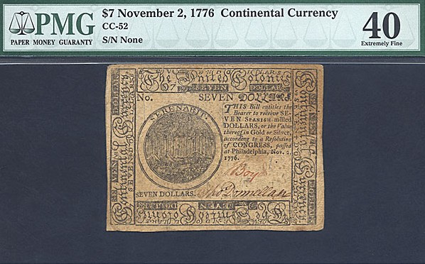 image for: Continental Congress: Fr.CC52 1776 $7 2-Nov PMG XF40  [Unknown]