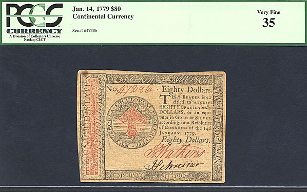 image for: Continental Congress: Fr.CC102 1779 $80 14-Jan PCGS VF35  [47286]