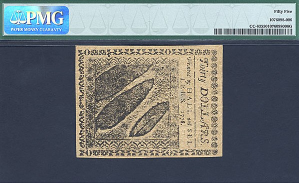 image for: Continental Currency: Fr.CC83 1778 $30 September 26 PMG AU55  [267838]