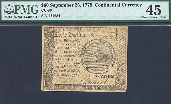 image for: Continental Congress: Fr.CC86 1778 $60 26-Sep PMG XF45  [234684]
