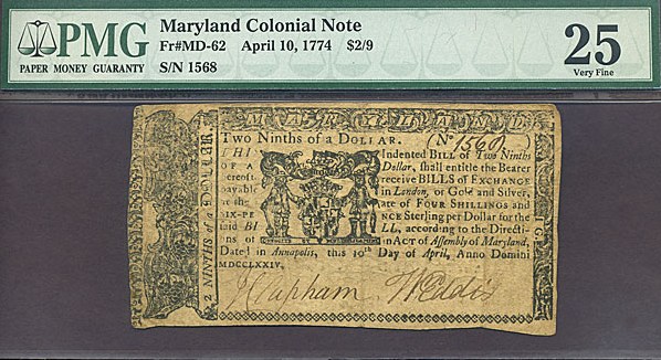 image for: Maryland: Fr.MD62 1774 $2/9 10-Apr PMG VF25  [1568]