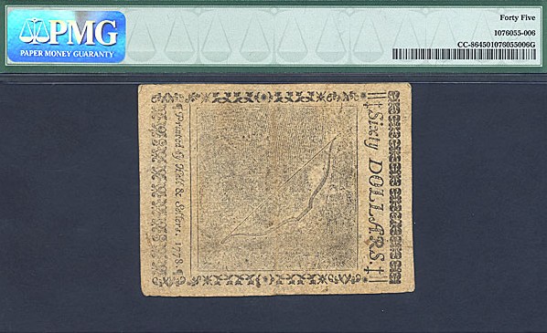image for: Continental Congress: Fr.CC86 1778 $60 26-Sep PMG XF45  [234684]