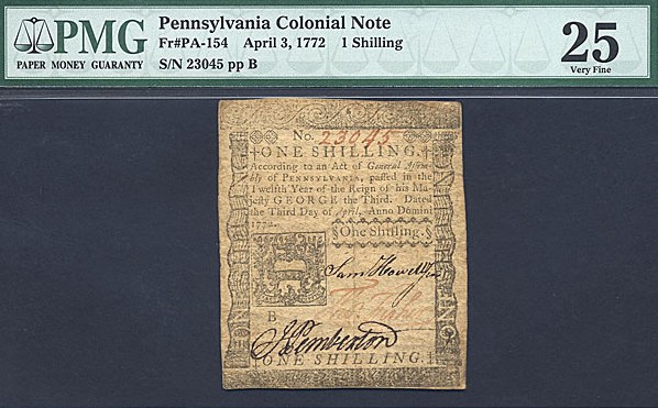 image for: Pennsylvania: Fr.PA154 1772 1s 3-Apr PMG VF25  [23045]