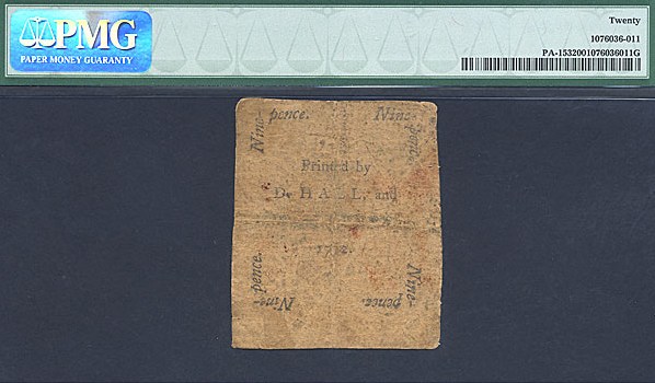 image for: Pennsylvania: Fr.PA153 1772 9d 3-Apr PMG VF20  [33638]