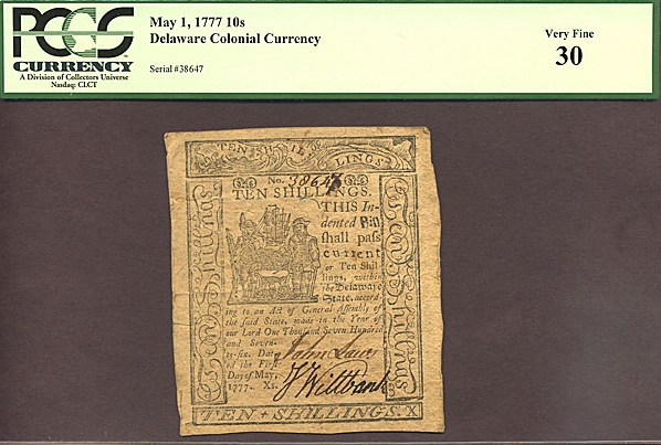 image for: Delaware: Fr.DE91 1777 10s 1-May PCGS VF30  [38647]