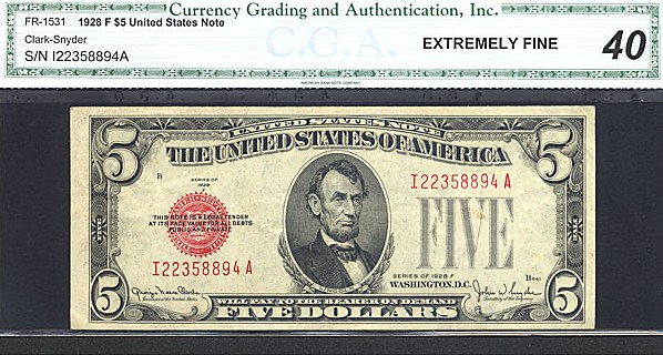 image for: Fr.1531 1928F $5  CGA XF40  [I22358894A]