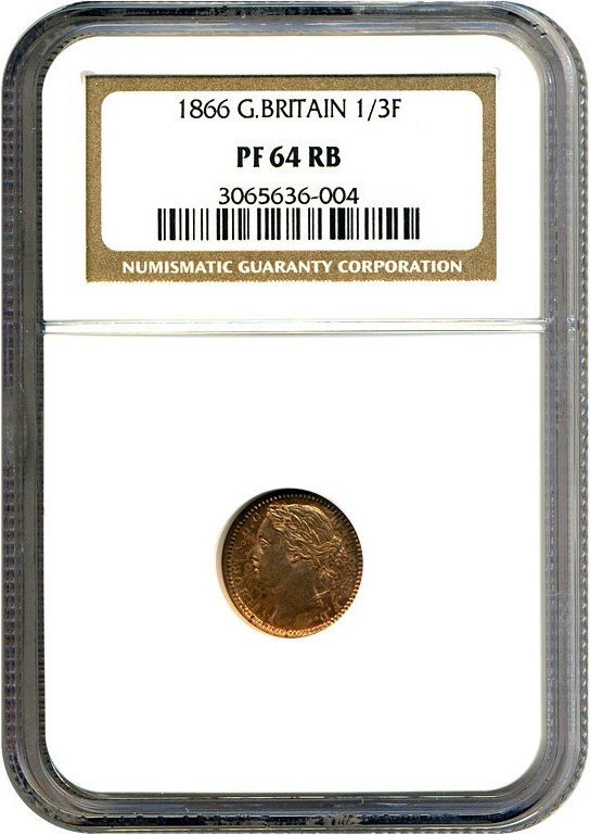 image for: Great Britain: 1866 1/3 Farthing  NGC Proof 64 RB