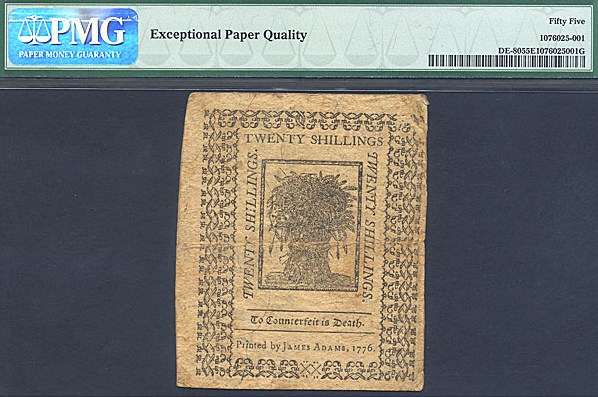 image for: Delaware: Fr.DE80 1776 20s 1-Jan PMG AU55 EPQ  [29423]