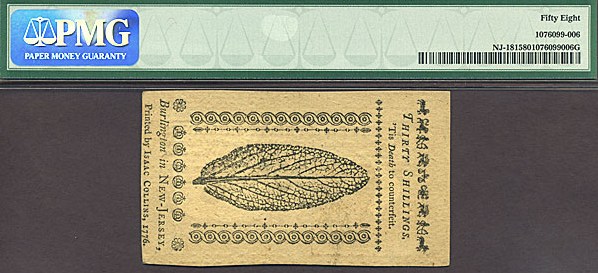 image for: New Jersey: Fr.NJ181 1776 30s 25-Mar PMG AU58  [8107]