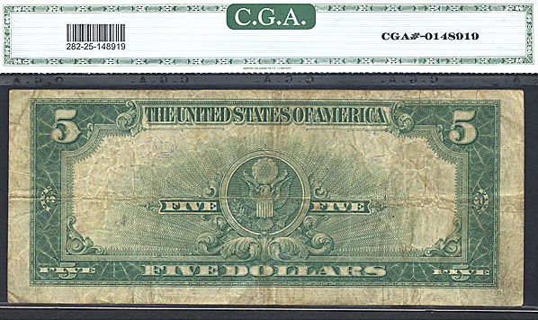 image for: Fr.282 1923 $5 Porthole CGA VF25  [A2832332B]