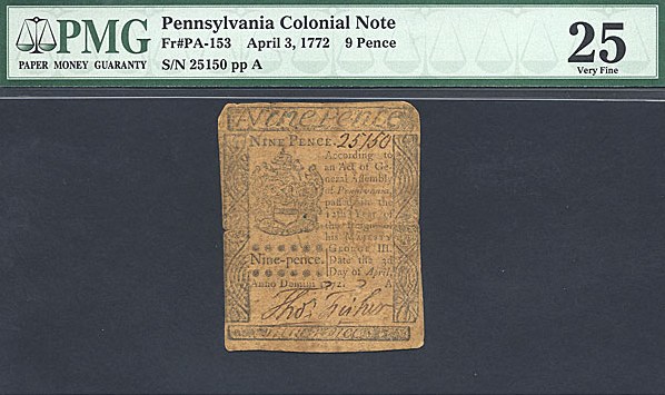 image for: Pennsylvania: Fr.PA153 1772 9d 3-Apr PMG VF25  [25150]