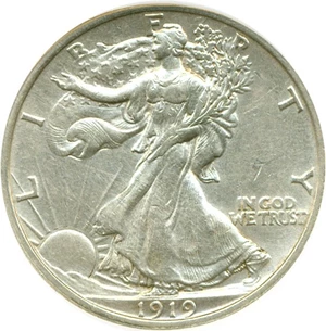image for: 1919 50c DGS AU50 (Cleaned)
