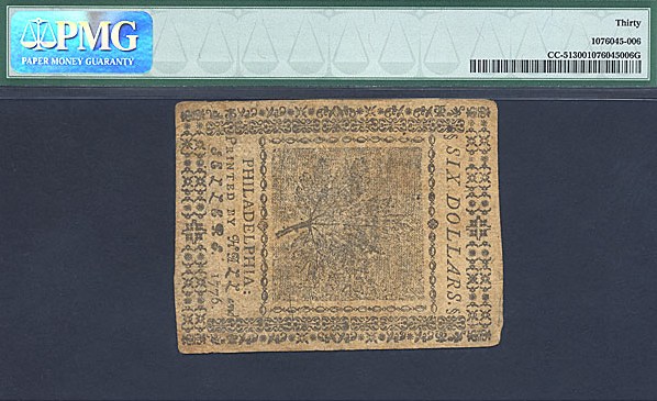image for: Continental Currency: Fr.CC51 1776 $6 November 2 PMG VF30  [24394]