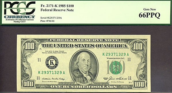 1985 $100 Dallas (Fr. 2171K)