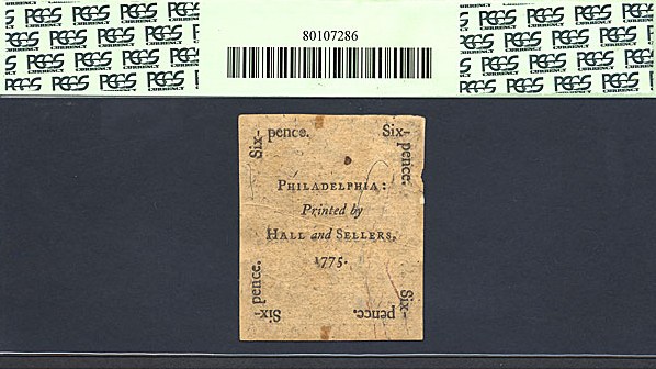 image for: Pennsylvania: Fr.PA184 1775 6d 25-Oct PCGS CU61  [3185]