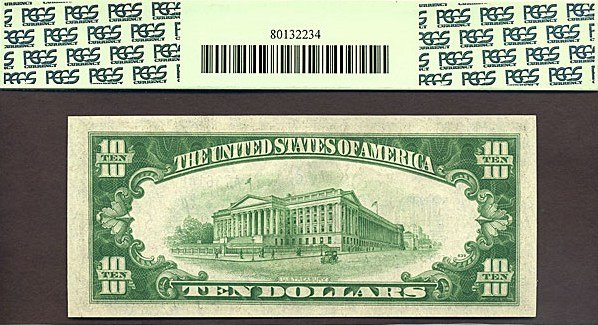 image for: Fr.1701 1934 $10 Blue Seal and Serial Numbers PCGS Gem CU66 PPQ [A73614870A]