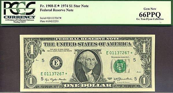 image for: Fr.1908E 1974 $1  PCGS Gem CU66 PPQ [E01137267] *Star*