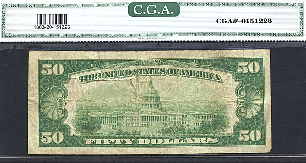 image for: Fr.1803-1 1929 $50  CGA VF20 #3131 Texas [F000297A]