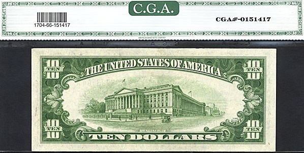 image for: Fr.1704 1934C $10  CGA Gem CU66  [B38798704A]