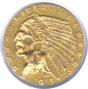image for: 1915 $2 1/2 PCGS AU58