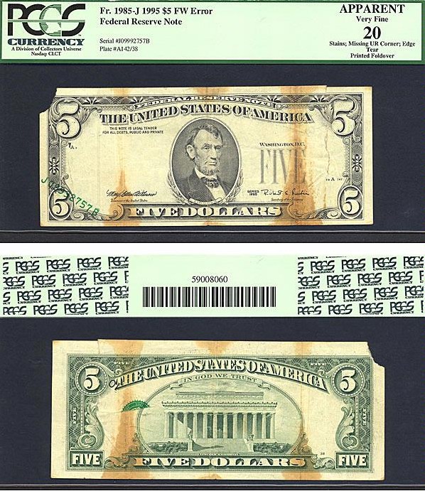 image for: Fr.1985J 1995 $5 Fort Worth, TX PCGS APPARENT VF20  [J09992757B] *Error*