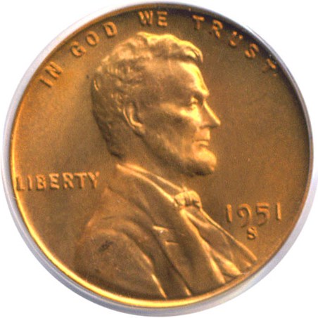 image for: 1951-S 1c  PCGS MS66 RD