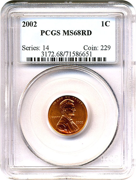 image for: 2002 1c  PCGS MS68 RD