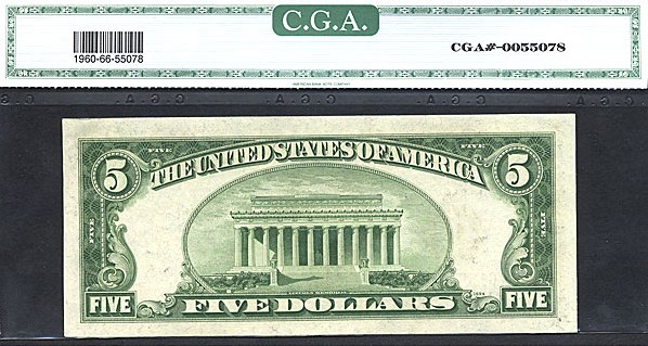 image for: Fr.1960G 1934D $5 Dark Green Seal CGA Gem CU66  [G15643558C]