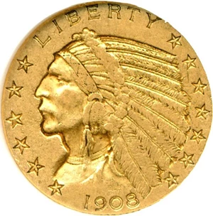 image for: 1908 $5 DGS VF35 Indian