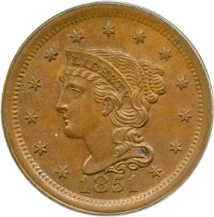 image for: 1851 1c ANACS MS62 BN