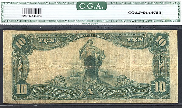 image for: Fr.628 1902 $10 Third Charter Period, 3rd Issue, Plain Back CGA VF25 #4760 West Virginia [4231]