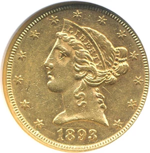 image for: 1893-CC $5 NGC AU58