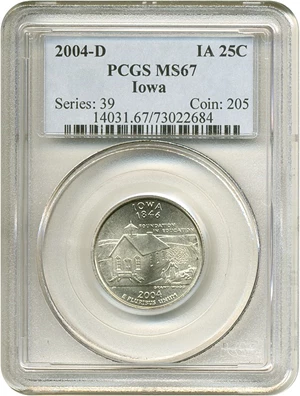 image for: 2004-D 25c Iowa PCGS MS67