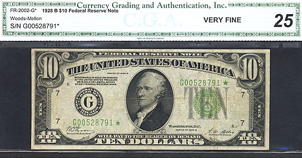 image for: Fr.2002G 1928B $10  CGA VF25  [G00528791] *Star* 