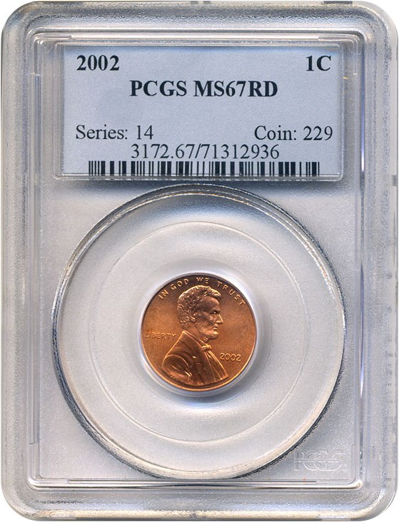 image for: 2002 1c  PCGS MS67 RD