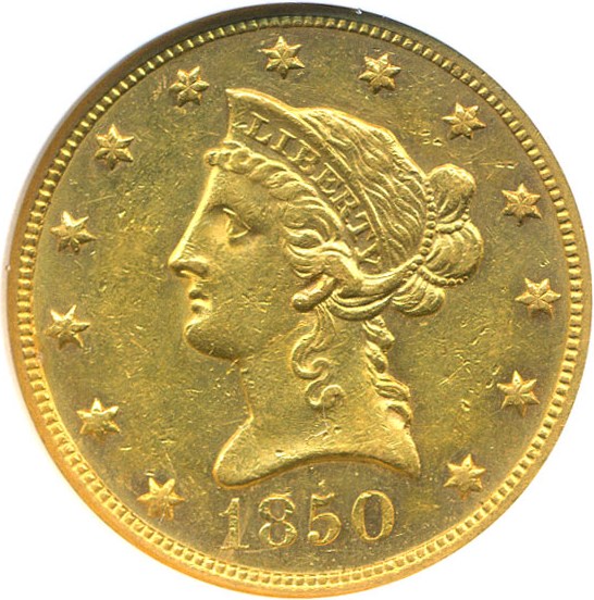 image for: 1850 $10 Large Date NGC/CAC AU58 