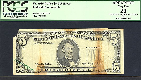 image for: Fr.1985J 1995 $5 Fort Worth, TX PCGS APPARENT VF20  [J09992757B] *Error*