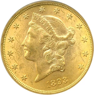 image for: 1893 $20 PCGS MS62