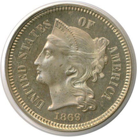 image for: 1869 3cN  PCGS/CAC Proof 65
