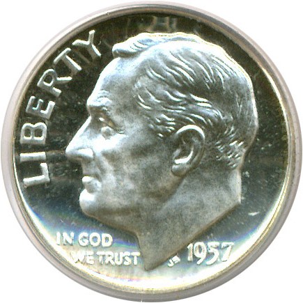 image for: 1957 10c  PCGS Proof 67 Cameo