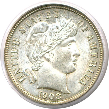 image for: 1908-D 10c  PCGS MS64