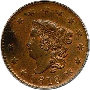 image for: 1818 1c PCGS/CAC MS63 BN (N-10)