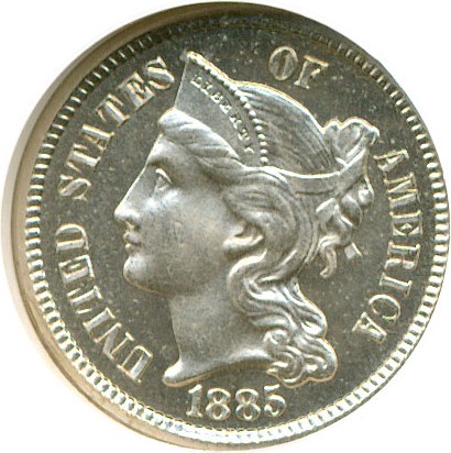image for: 1885 3cN  NGC Proof 66 Cameo