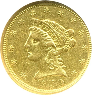 image for: 1850 $2 1/2 NGC AU50