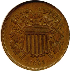 image for: 1864 2c Large Motto NGC MS62 BN