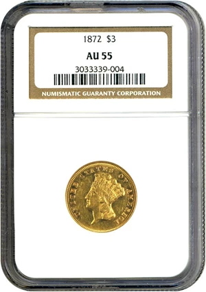 image for: 1872 $3 NGC AU55
