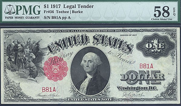 image for: Fr.36 1917 $1 Sawhorse PMG AU58 EPQ [B81A]