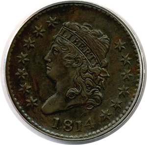 image for: 1814 1c Plain 4 PCGS AU50