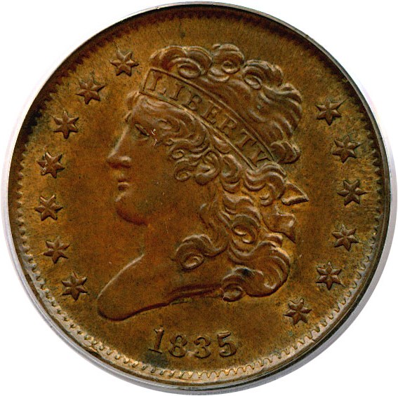 image for: 1835 1/2c  PCGS/CAC MS62 BN